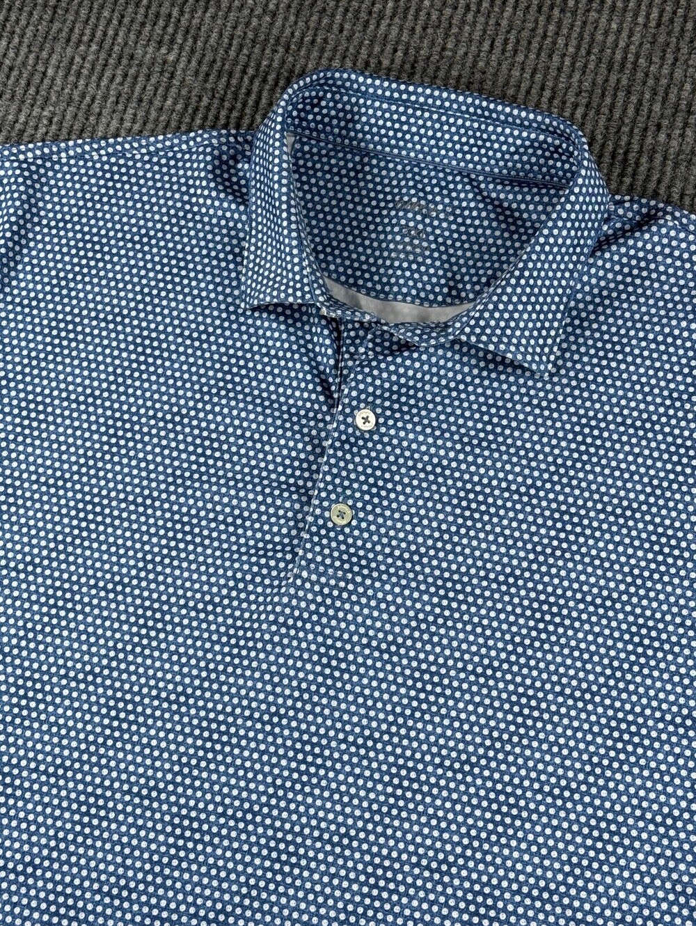 Johnnie O Performance Golf Polo Mens XXL Navy Blue White Dots Athletic Stretch